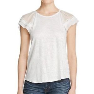 Rebecca Taylor Linen Knit Top Silk Flutter Sleeves